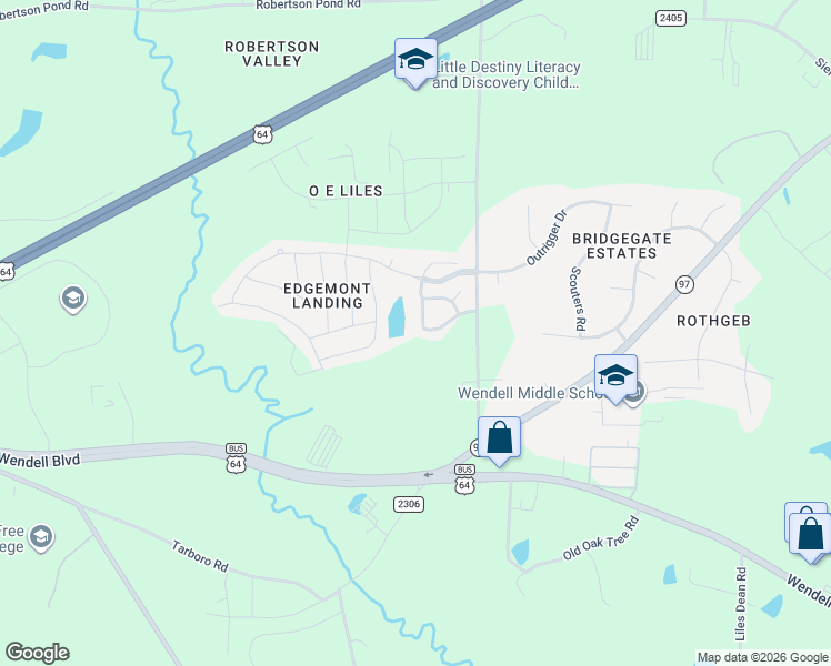 map of restaurants, bars, coffee shops, grocery stores, and more near 5961 Coopers Hawk Trail in Wendell