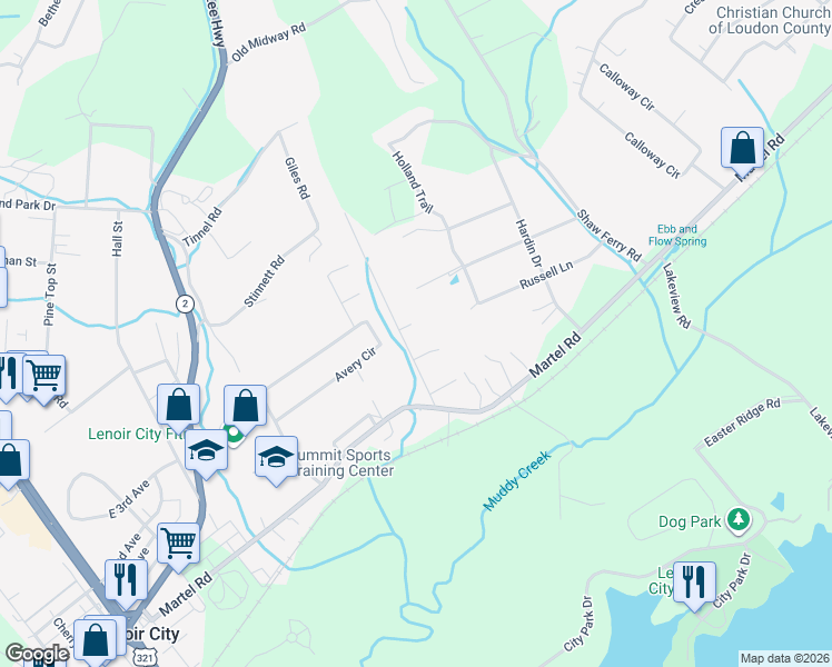 map of restaurants, bars, coffee shops, grocery stores, and more near 970 Jim Conner Rd in Lenoir City