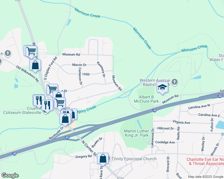 map of restaurants, bars, coffee shops, grocery stores, and more near 507 Millsaps Road in Statesville