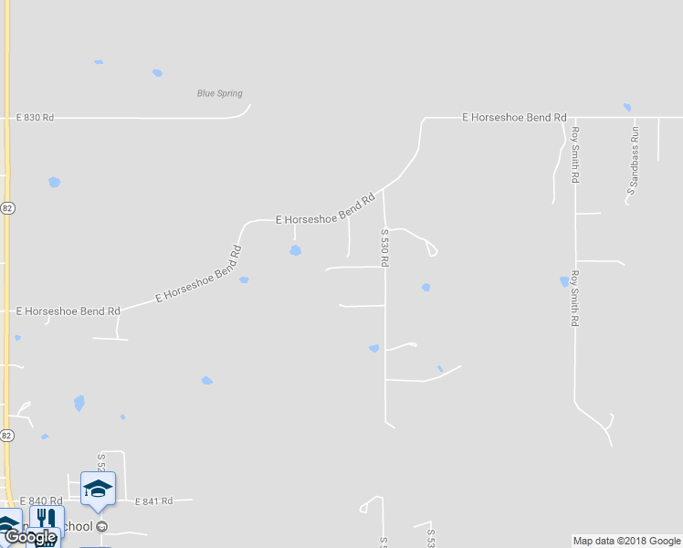 map of restaurants, bars, coffee shops, grocery stores, and more near 25309 South 530 Road in Park Hill