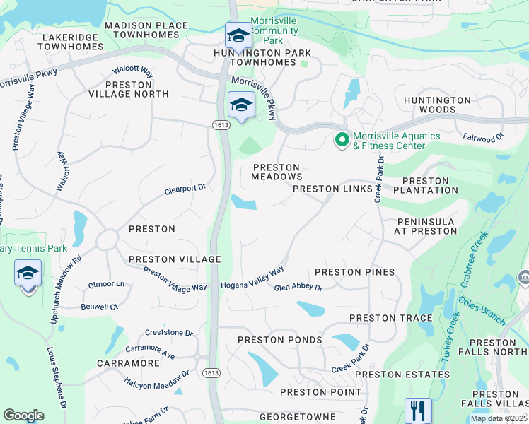 map of restaurants, bars, coffee shops, grocery stores, and more near 115 Meadowstone Court in Cary