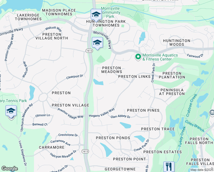 map of restaurants, bars, coffee shops, grocery stores, and more near 115 Meadowstone Court in Cary
