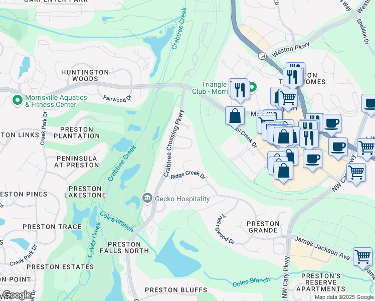 map of restaurants, bars, coffee shops, grocery stores, and more near 306 Kirkeenan Circle in Morrisville