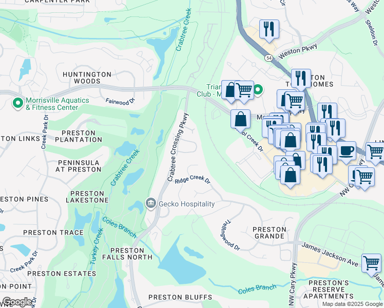 map of restaurants, bars, coffee shops, grocery stores, and more near 306 Kirkeenan Circle in Morrisville