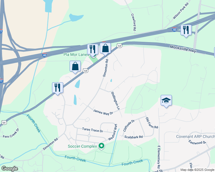 map of restaurants, bars, coffee shops, grocery stores, and more near 814 Sarah Laura Lane in Statesville