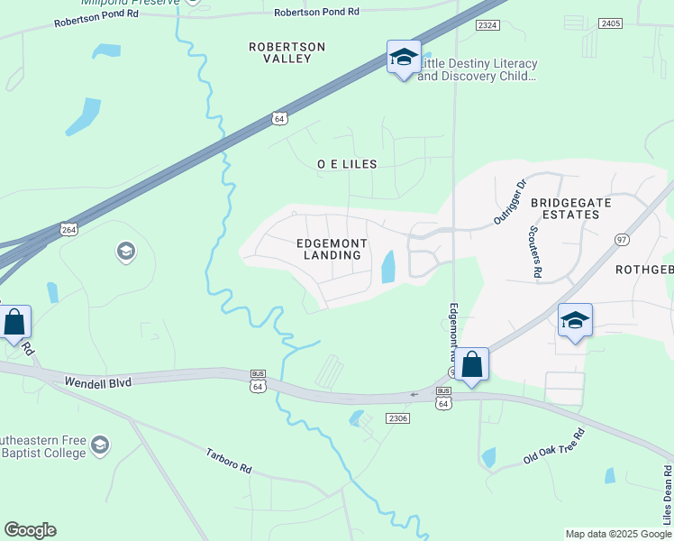 map of restaurants, bars, coffee shops, grocery stores, and more near 1104 IBIS WALK DR in Wendell