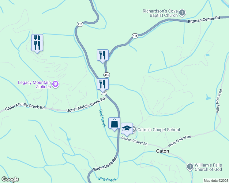 map of restaurants, bars, coffee shops, grocery stores, and more near 3029 Birds Creek Road in Sevierville