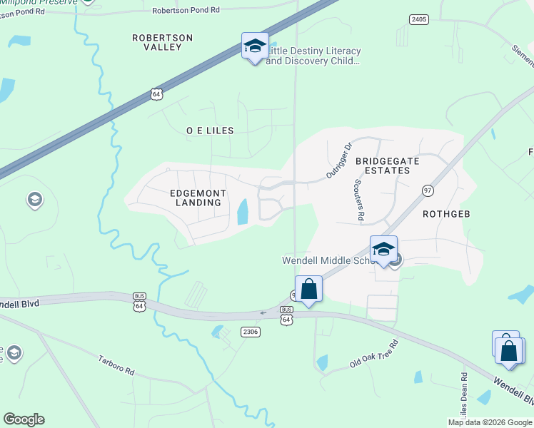 map of restaurants, bars, coffee shops, grocery stores, and more near 5961 Coopers Hawk Trail in Wendell