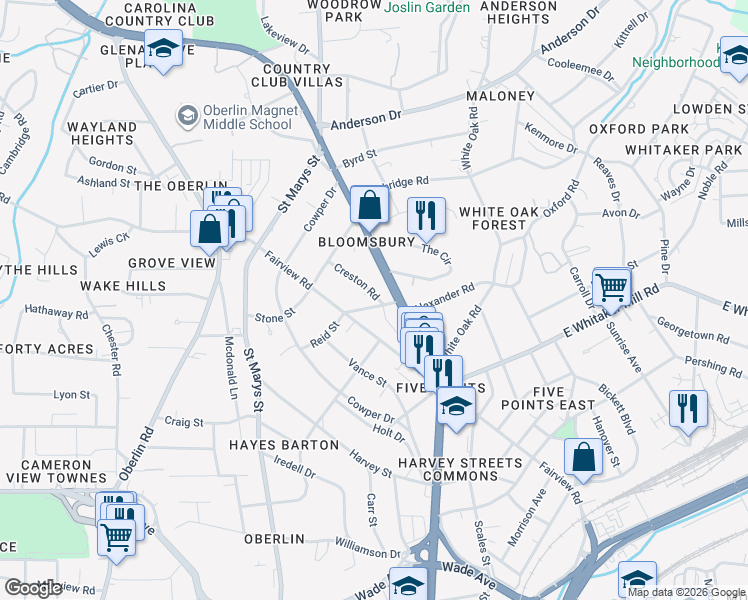 map of restaurants, bars, coffee shops, grocery stores, and more near 1827 U.S. 70 in Raleigh