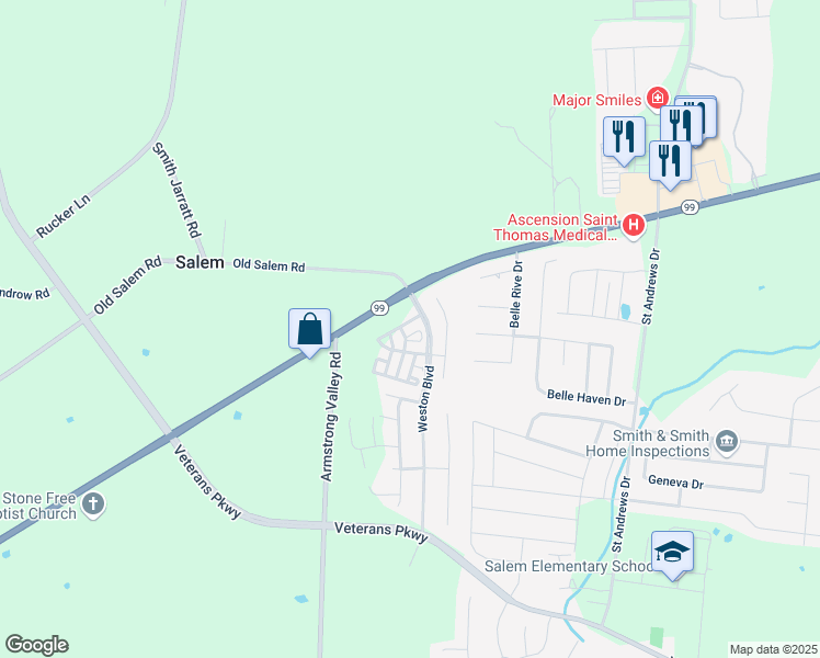 map of restaurants, bars, coffee shops, grocery stores, and more near 3118 Avington Way in Murfreesboro