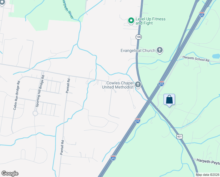 map of restaurants, bars, coffee shops, grocery stores, and more near 2601 Baugh Road in Thompson's Station