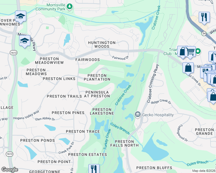 map of restaurants, bars, coffee shops, grocery stores, and more near 212 Old Pros Way in Cary