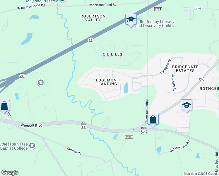 map of restaurants, bars, coffee shops, grocery stores, and more near 1104 IBIS WALK DR in Wendell