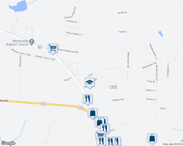 map of restaurants, bars, coffee shops, grocery stores, and more near 138 1545 in Statesville