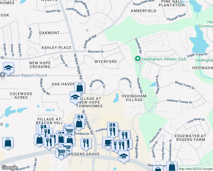 map of restaurants, bars, coffee shops, grocery stores, and more near 4401 Willow Oak Road in Raleigh