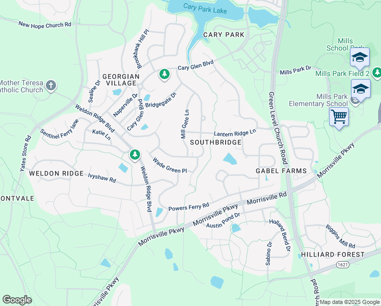 map of restaurants, bars, coffee shops, grocery stores, and more near 1122 Grogans Mill Drive in Cary