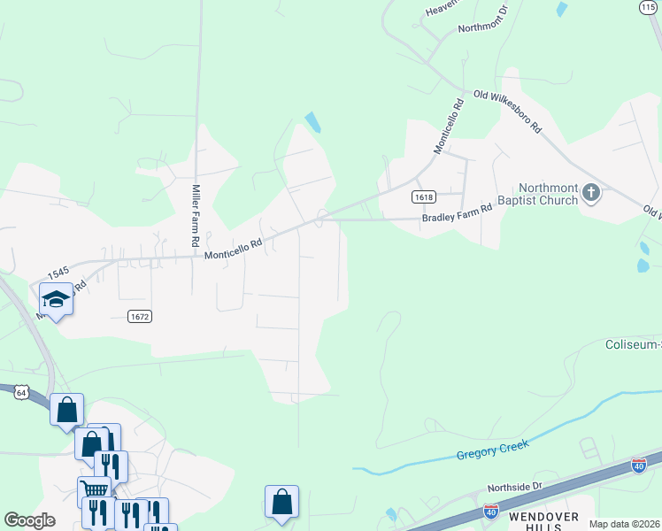 map of restaurants, bars, coffee shops, grocery stores, and more near 3547 Carington Lane in Statesville
