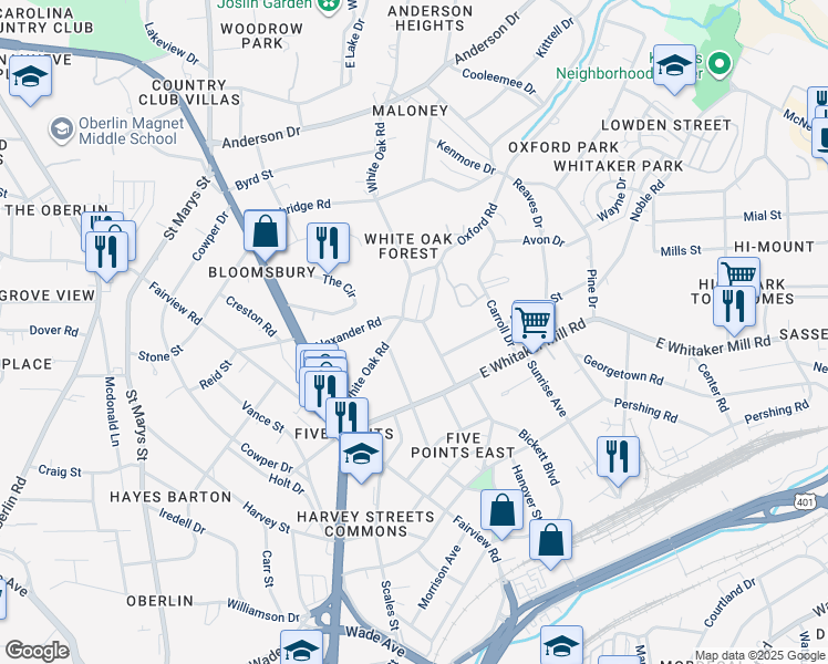 map of restaurants, bars, coffee shops, grocery stores, and more near 2013 McCarthy Street in Raleigh