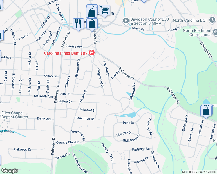 map of restaurants, bars, coffee shops, grocery stores, and more near 123 Eastside Drive in Lexington