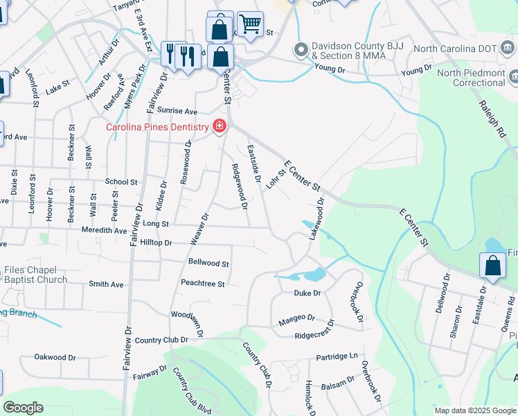 map of restaurants, bars, coffee shops, grocery stores, and more near 123 Eastside Drive in Lexington
