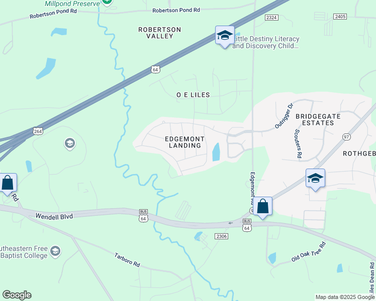 map of restaurants, bars, coffee shops, grocery stores, and more near 1108 IBIS WALK DR in Wendell