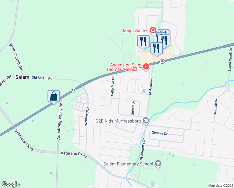map of restaurants, bars, coffee shops, grocery stores, and more near 2630 Anthem Way in Murfreesboro