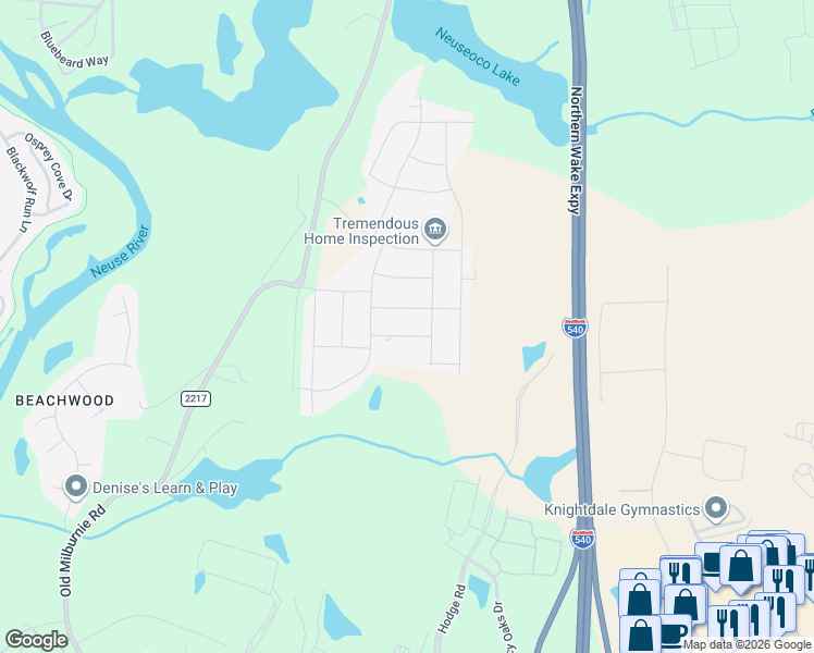 map of restaurants, bars, coffee shops, grocery stores, and more near 1700 Old Milburnie Rd in Raleigh