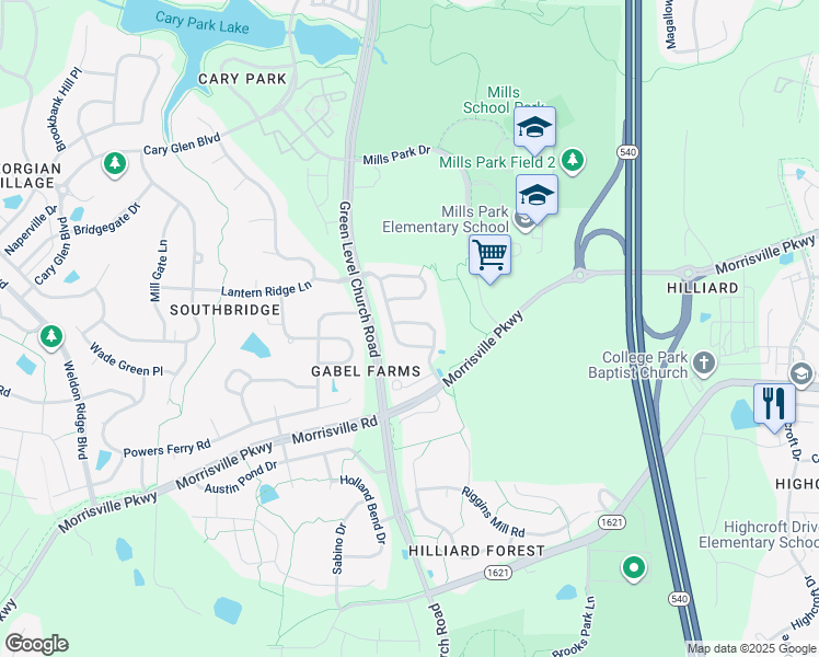 map of restaurants, bars, coffee shops, grocery stores, and more near 408 Westfalen Drive in Cary