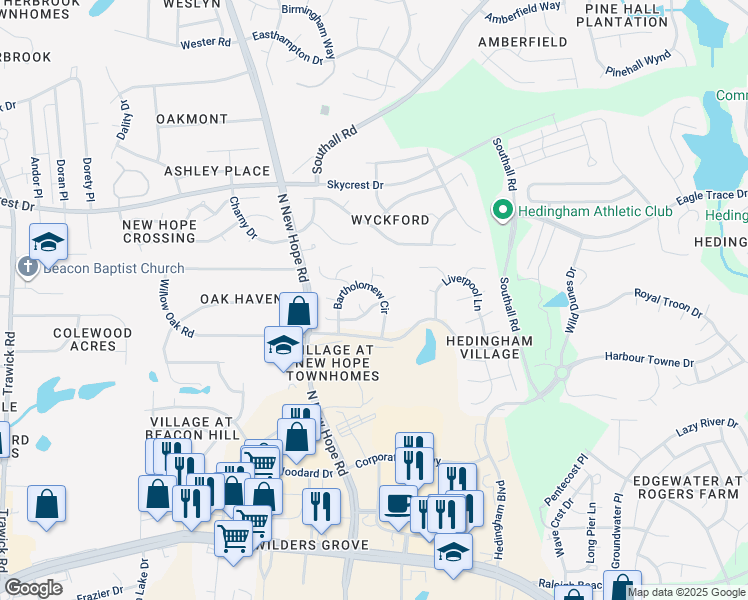 map of restaurants, bars, coffee shops, grocery stores, and more near 4441 Emmit Drive in Raleigh