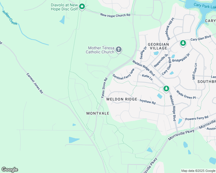 map of restaurants, bars, coffee shops, grocery stores, and more near 1009 Bridgemill Way in Cary