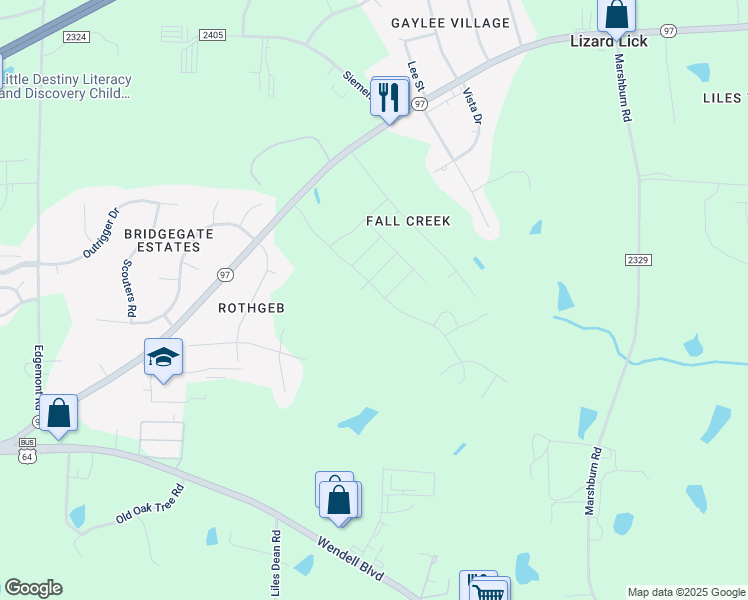 map of restaurants, bars, coffee shops, grocery stores, and more near 5485 Cayden Cove Drive in Wendell