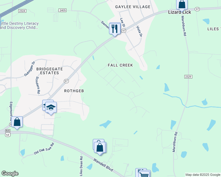 map of restaurants, bars, coffee shops, grocery stores, and more near 5485 Cayden Cove Drive in Wendell