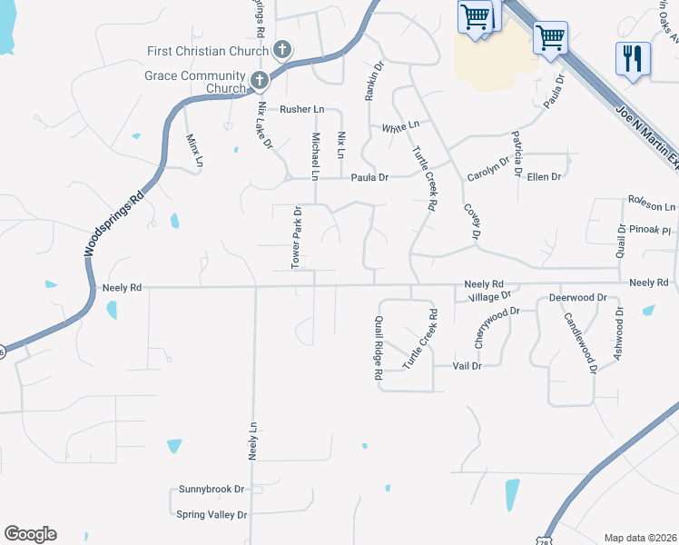 map of restaurants, bars, coffee shops, grocery stores, and more near 2301 Pebble Creek Plaza in Jonesboro