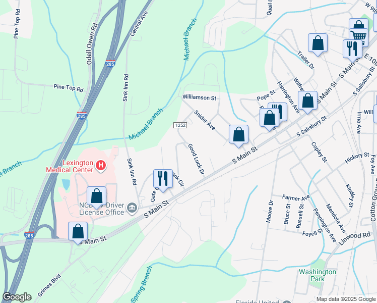 map of restaurants, bars, coffee shops, grocery stores, and more near 23 Good Luck Drive in Lexington
