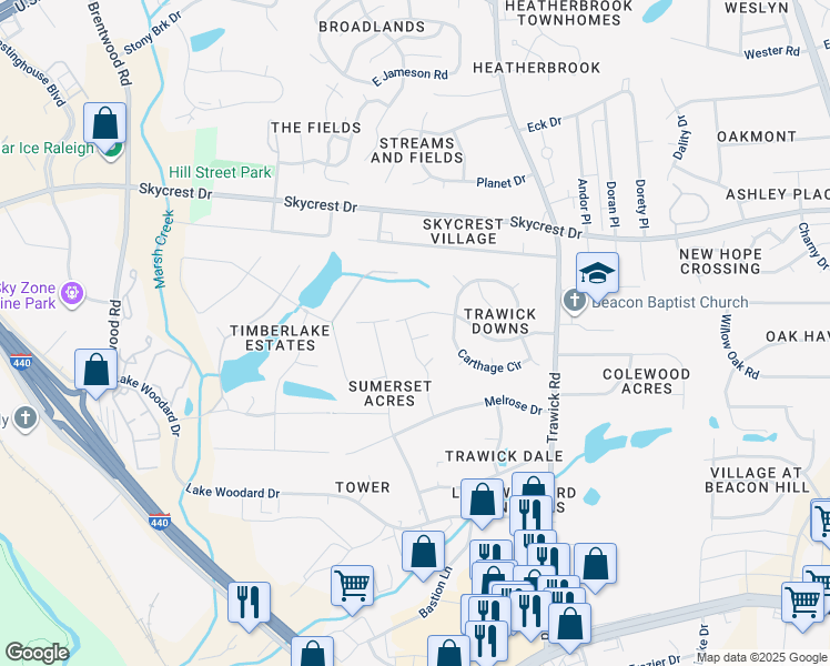 map of restaurants, bars, coffee shops, grocery stores, and more near 3501 Triad Court in Raleigh