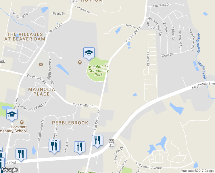 map of restaurants, bars, coffee shops, grocery stores, and more near 1024 Old Knight Road in Knightdale