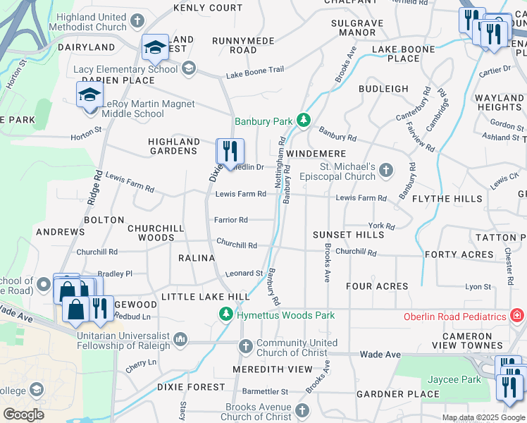 map of restaurants, bars, coffee shops, grocery stores, and more near 3013 Lewis Farm Road in Raleigh