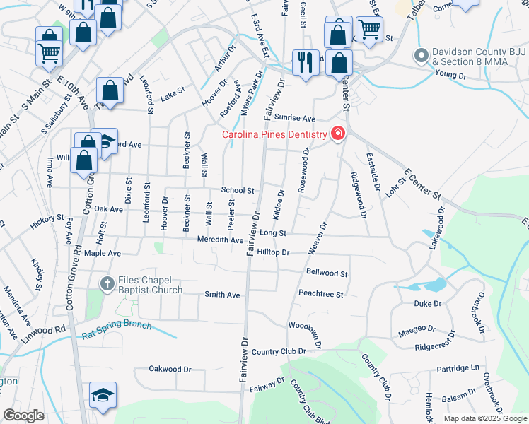 map of restaurants, bars, coffee shops, grocery stores, and more near 615 Fairview Drive in Lexington