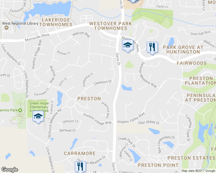 map of restaurants, bars, coffee shops, grocery stores, and more near 103 Hardenbrook Court in Cary