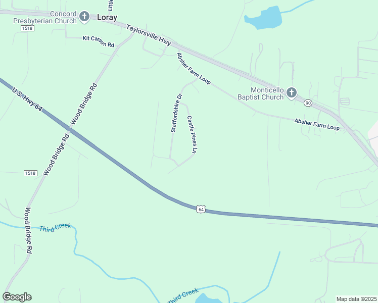 map of restaurants, bars, coffee shops, grocery stores, and more near 164 Castle Pines Lane in Statesville