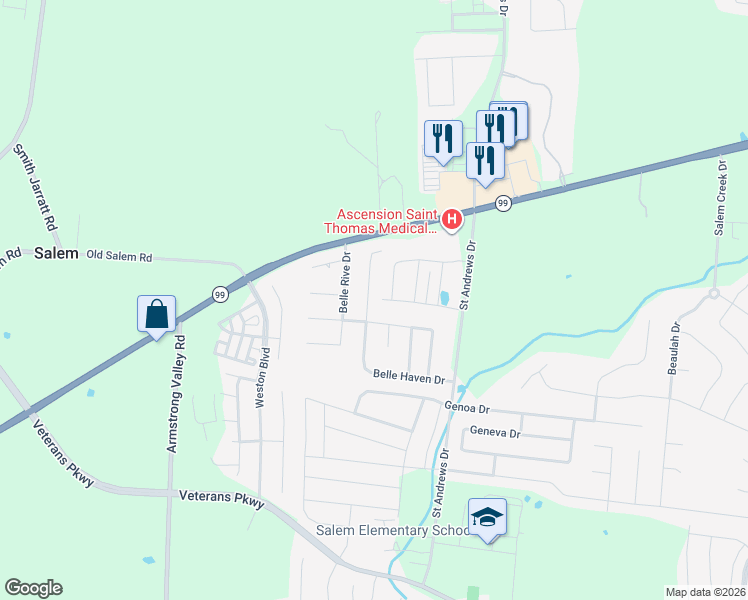 map of restaurants, bars, coffee shops, grocery stores, and more near 3630 McNaughton Way in Murfreesboro