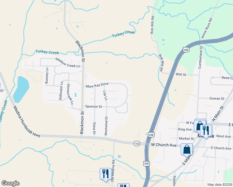 map of restaurants, bars, coffee shops, grocery stores, and more near 163 Ainsley Cove in Medina