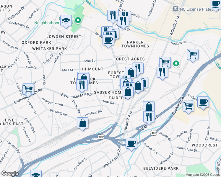 map of restaurants, bars, coffee shops, grocery stores, and more near 722 Kimbrough Street in Raleigh