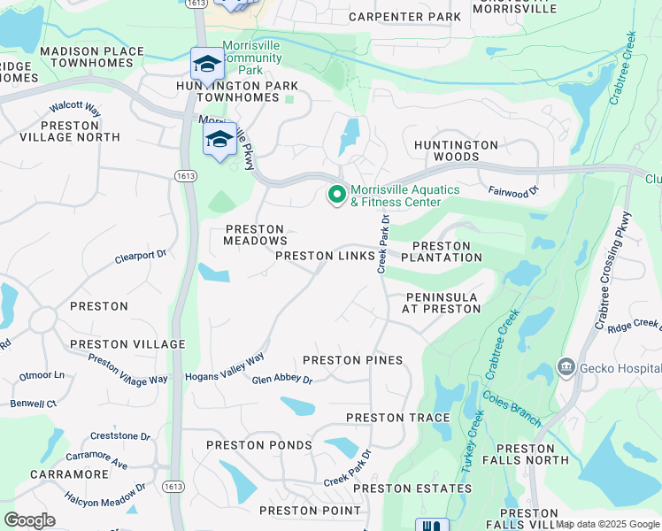 map of restaurants, bars, coffee shops, grocery stores, and more near 304 Hogans Valley Way in Cary