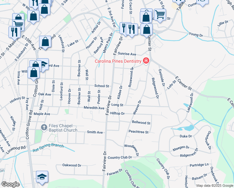 map of restaurants, bars, coffee shops, grocery stores, and more near 605 Fairview Drive in Lexington