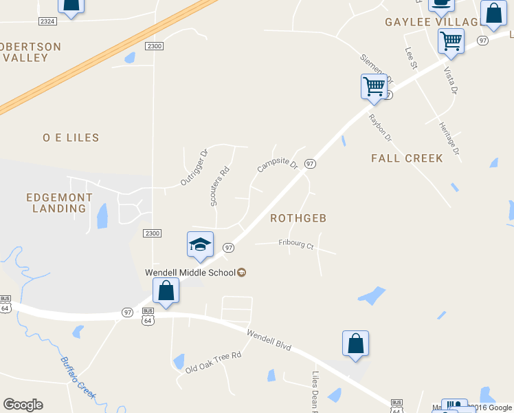 map of restaurants, bars, coffee shops, grocery stores, and more near 7228 Campsite Drive in Wendell
