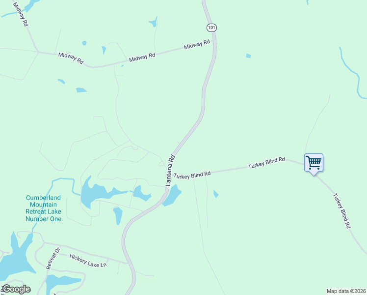 map of restaurants, bars, coffee shops, grocery stores, and more near 47 Life Line Lane in Crossville