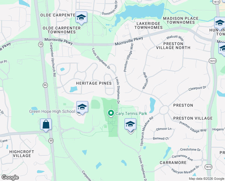 map of restaurants, bars, coffee shops, grocery stores, and more near 508 Quaker Dell Lane in Cary