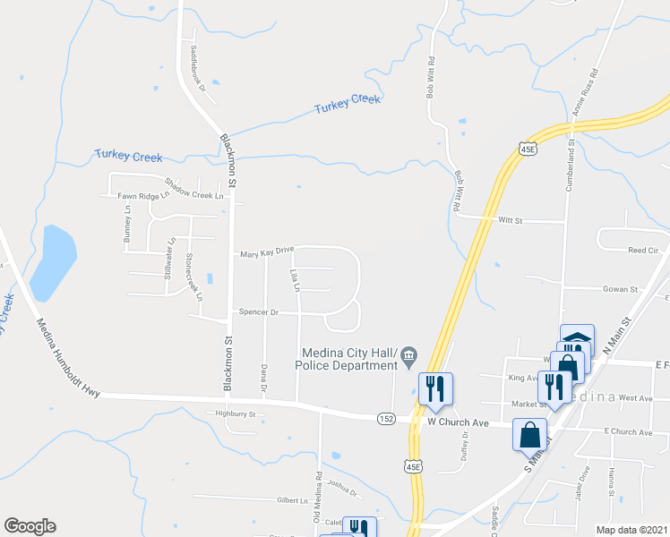 map of restaurants, bars, coffee shops, grocery stores, and more near 152 Ainsley Cove in Medina