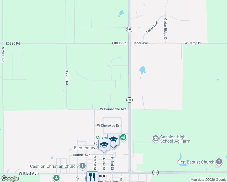map of restaurants, bars, coffee shops, grocery stores, and more near in Cashion